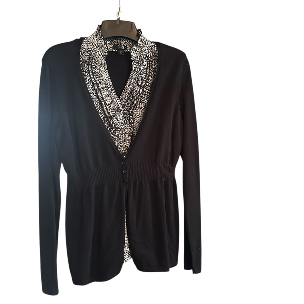 East 5th Women’s Black Grey Ruffled Blouse Knit Cardigan